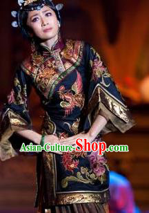 Chinese Dance Drama Wild Jujubes Ancient Dowager Black Dress Stage Performance Dance Costume and Headpiece for Women