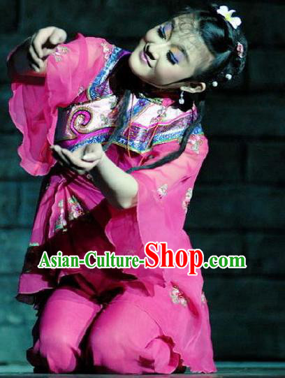 Chinese Dance Drama Wild Jujubes Folk Dance Rosy Dress Stage Performance Dance Costume and Headpiece for Women
