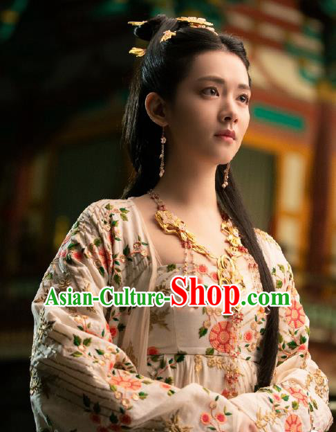 Chinese Historical Drama Ancient Princess of Yin Empir Novoland Eagle Flag Xiao Zhou Replica Costumes and Headpiece for Women