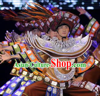 Chinese Dance Drama Colorful Guizhou Yi Nationality Brown Clothing Stage Performance Dance Costume for Men