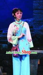 Chinese Moon Shines On Sugarbush Ferry Folk Dance Blue Dress Stage Performance Dance Costume and Headpiece for Women