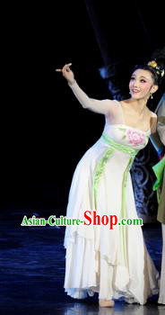 Chinese Chuansi Gongzhu Dance White Dress Ancient Silk Princess Stage Performance Dance Costume and Headpiece for Women