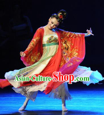 Chinese Chuansi Gongzhu Classical Dance Red Dress Ancient Silk Princess Stage Performance Dance Costume and Headpiece for Women