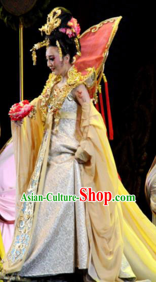 Chinese Chuansi Gongzhu Classical Dance Tang Dynasty Queen Dress Stage Performance Dance Costume and Headpiece for Women