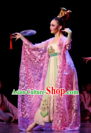 Chinese Chuansi Gongzhu Classical Dance Tang Dynasty Princess Dress Stage Performance Dance Costume and Headpiece for Women