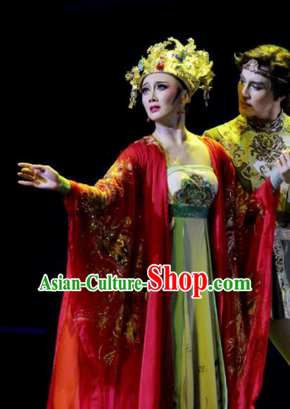 Chinese Chuansi Gongzhu Classical Dance Tang Dynasty Wedding Dress Stage Performance Dance Costume and Headpiece for Women