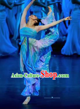 Chinese Chuansi Gongzhu Classical Dance Blue Dress Stage Performance Dance Costume and Headpiece for Women