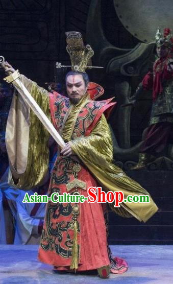 Chinese King Zhuang of Chu Ancient Spring and Autumn Period King Red Clothing Stage Performance Dance Costume for Men
