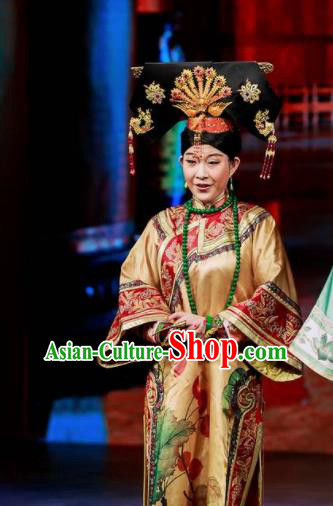 Deling and Cixi Chinese Qing Dynasty Empress Dowager Silk Dress Stage Performance Dance Costume and Headpiece for Women