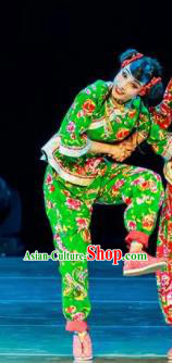 Dance Between Heaven and Earth Chinese Folk Dance Fan Dance Green Dress Stage Performance Dance Costume and Headpiece for Women