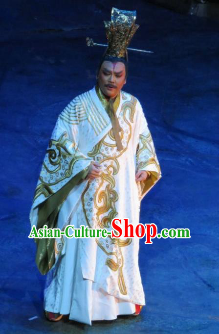 Chinese King Zhuang of Chu Ancient Emperor White Clothing Stage Performance Dance Costume for Men