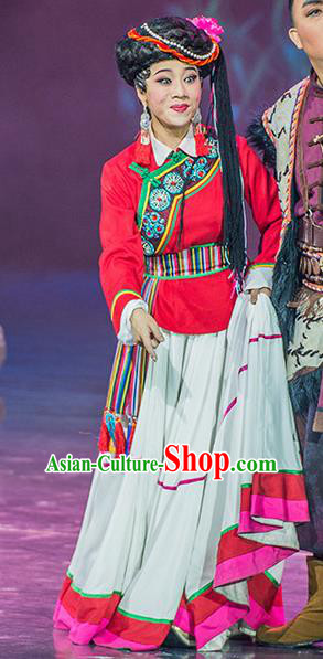 Walking Marriage Chinese Mosuo Minority Dance Dress Stage Performance Dance Costume and Headpiece for Women
