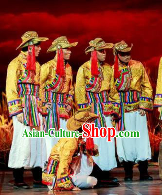 Walking Marriage Chinese Mosuo Nationality Bridegroom Dance Golden Clothing Stage Performance Dance Costume for Men