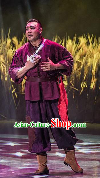 Walking Marriage Chinese Mosuo Nationality Purplish Red Clothing Stage Performance Dance Costume for Men