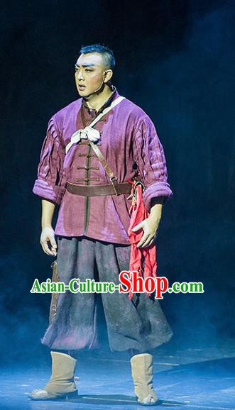 Walking Marriage Chinese Mosuo Nationality Purplish Red Clothing Stage Performance Dance Costume for Men