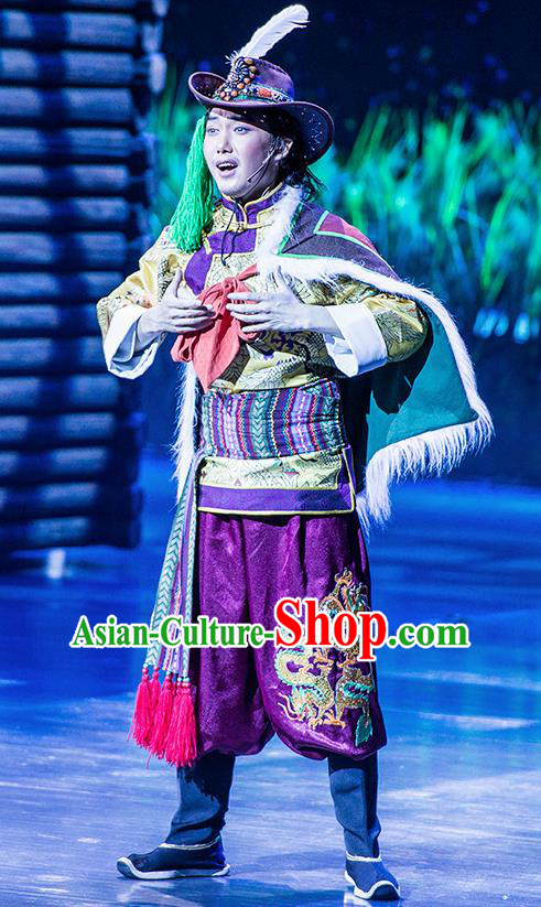 Walking Marriage Chinese Mosuo Nationality Bridegroom Purple Clothing Stage Performance Dance Costume for Men