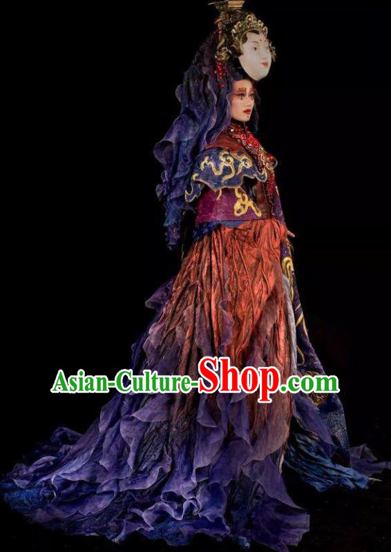 Chinese Pingtan Impression Classical Dance Goddess Matsu Dress Stage Performance Dance Costume and Headpiece for Women