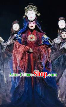 Chinese Pingtan Impression Classical Dance Goddess Matsu Dress Stage Performance Dance Costume and Headpiece for Women