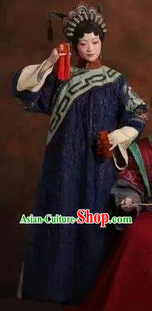 Chinese Pingtan Impression Ancient Qing Dynasty Purple Dress Stage Performance Dance Costume and Headpiece for Women