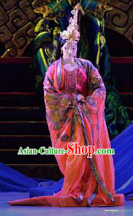 Chinese Lady Zhaojun Ancient Royal Princess Red Dress Stage Performance Dance Costume and Headpiece for Women