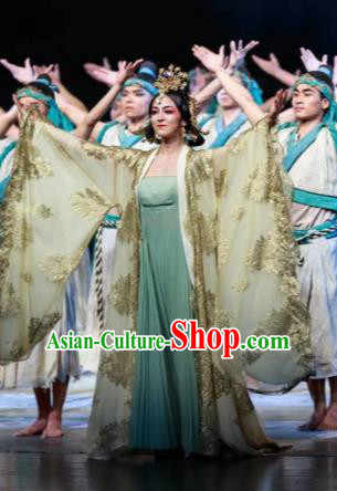 Guan Gong Chinese Classical Dance Ancient Princess Dress Stage Performance Dance Costume and Headpiece for Women