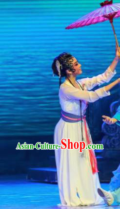 Sunsets Chinese Classical Dance Bai Suzhen White Dress Stage Performance Dance Costume and Headpiece for Women