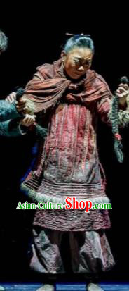Fu Sheng Chinese Folk Dance Old Female Dress Stage Performance Dance Costume and Headpiece for Women