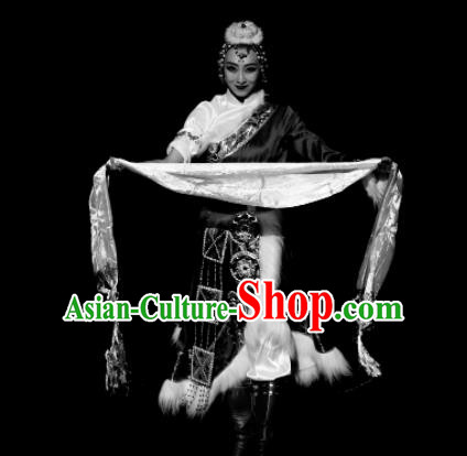 Meet Millennium Chinese Tibetan Nationality Dance Dress Stage Performance Dance Costume and Headpiece for Women
