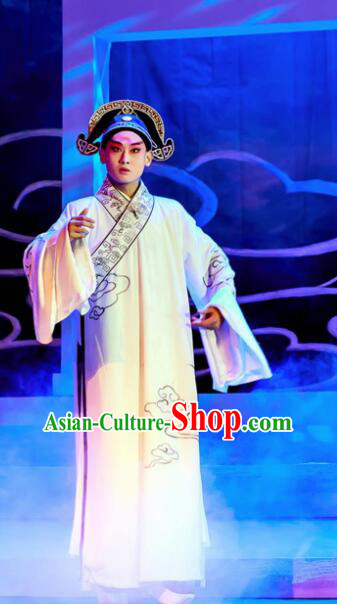 Chinese Peking Opera Lanruo Temple Scholar Ning Caichen Clothing Stage Performance Dance Costume and Hat for Men