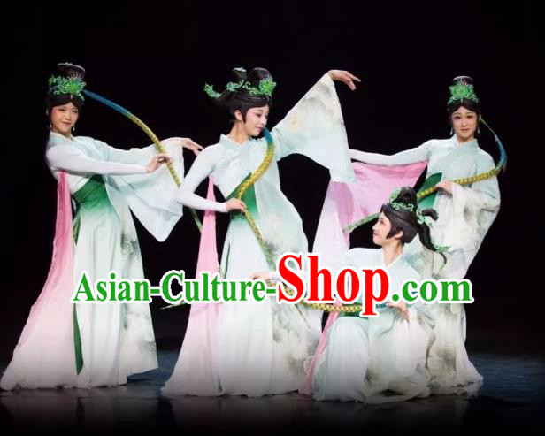 The Greatest Spirit Chinese Peking Opera Diva Green Dress Stage Performance Dance Costume and Headpiece for Women