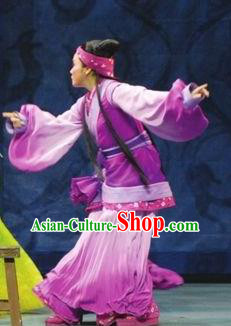 Xiao Qiao Marriage Chinese Peking Opera Purple Dress Stage Performance Dance Costume and Headpiece for Women