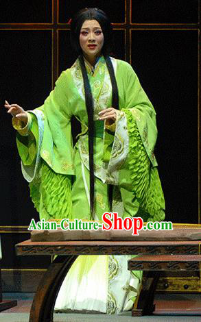 Xiao Qiao Marriage Chinese Peking Opera Green Dress Stage Performance Dance Costume and Headpiece for Women