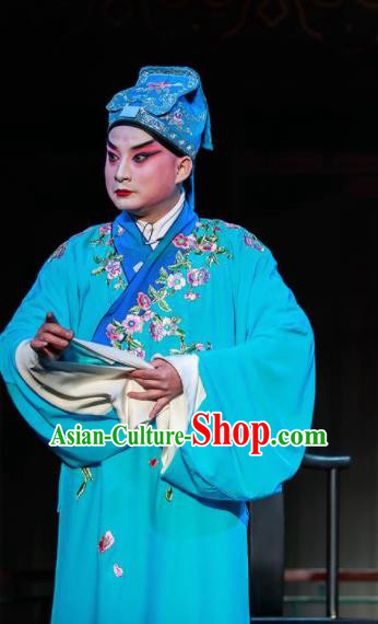 Huizhou Beauty Chinese Peking Opera Song Jiang Blue Clothing Stage Performance Dance Costume and Headpiece for Men