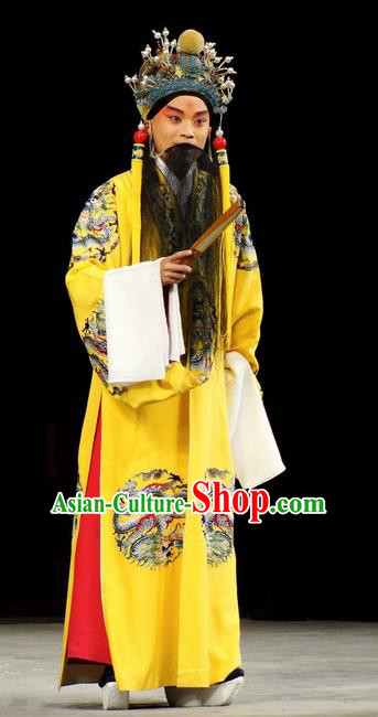Han Consort Ming Chinese Peking Opera Emperor Yellow Clothing Stage Performance Dance Costume and Headpiece for Men