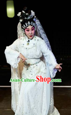 Sansheng Dream Chinese Cantonese Opera Diva White Dress Stage Performance Dance Costume and Headpiece for Women