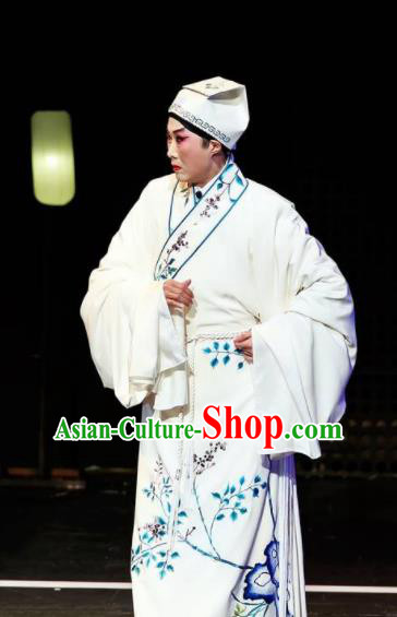 Sansheng Dream Chinese Cantonese Opera Niche White Clothing Stage Performance Dance Costume and Headpiece for Men