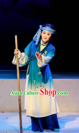 Huang Ye Hong Lou Chinese Peking Opera Civilian Blue Dress Stage Performance Dance Costume and Headpiece for Women