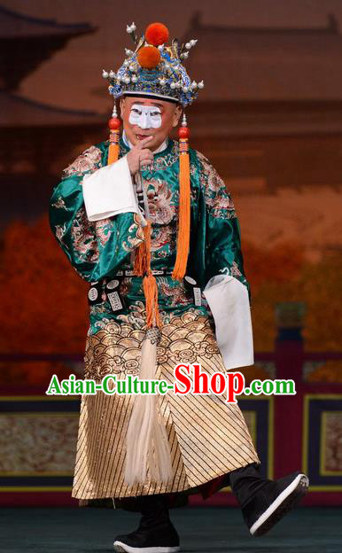 Imperial Concubine Mei Chinese Peking Opera Eunuch Green Clothing Stage Performance Dance Costume and Headpiece for Men