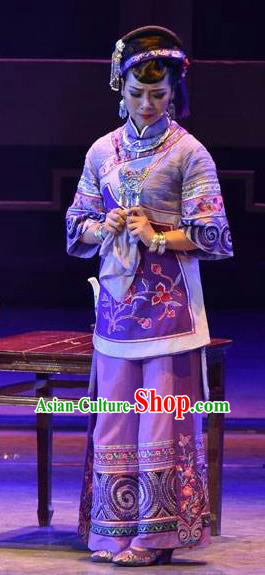 Huang Si Jie Chinese Tujia Minority Purple Dress Stage Performance Dance Costume and Headpiece for Women