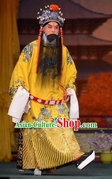 Imperial Concubine Mei Chinese Peking Opera Emperor Yellow Clothing Stage Performance Dance Costume and Headpiece for Men