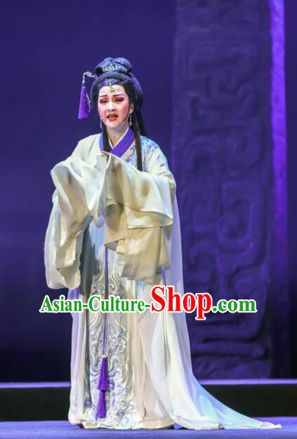 Chinese Shaoxing Opera Bronze Swallow Terrace White Dress Stage Performance Dance Costume and Headpiece for Women