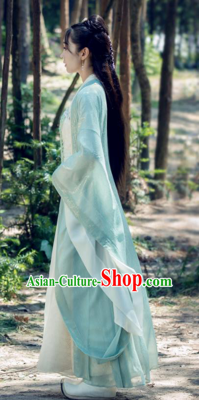 The Untamed Chinese Drama Ancient Female Swordsman Jiang Yanli Green Costumes and Headpiece Complete Set for Women