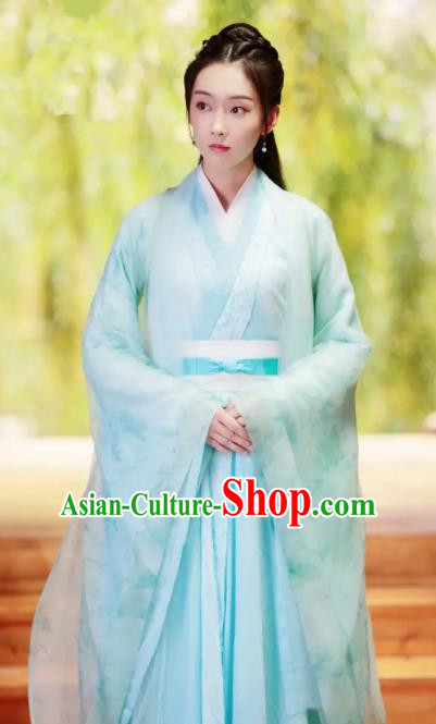 The Untamed Chinese Drama Ancient Swordsman Wen Qing Green Costumes and Headpiece for Women