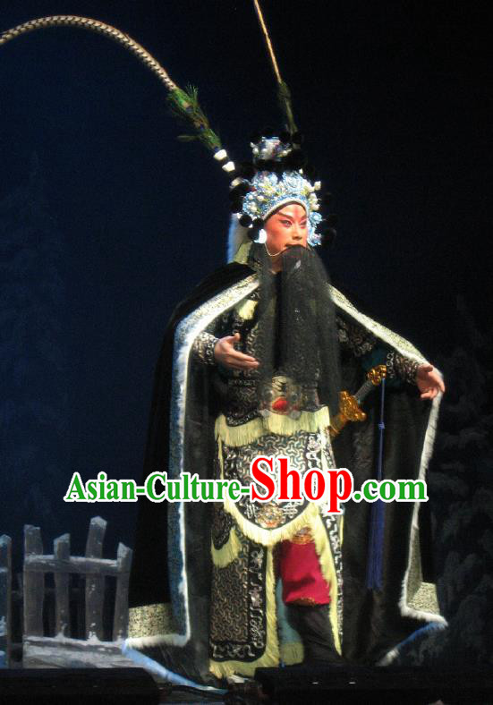 Su Wu In Desert Chinese Beijing Opera General Black Clothing Stage Performance Dance Costume and Headpiece for Men