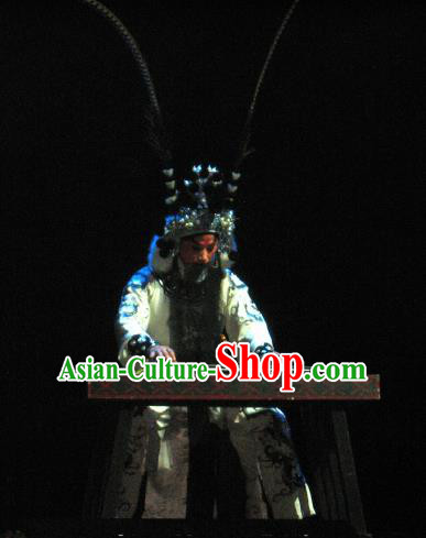 Su Wu In Desert Chinese Beijing Opera General White Clothing Stage Performance Dance Costume and Headpiece for Men