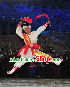 Drama Lan Huahua Chinese Shan Xi Drum Dance Clothing Stage Performance Dance Costume and Headpiece for Men