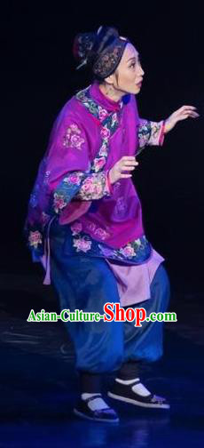 Drama Lan Huahua Chinese Folk Dance Old Female Purple Dress Stage Performance Dance Costume and Headpiece for Women