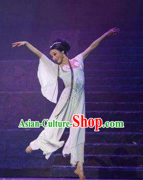 Goddess of the Moon Chinese Classical Dance White Dress Stage Performance Dance Costume and Headpiece for Women