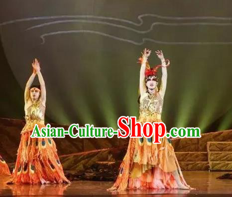 Goddess of the Moon Chinese Classical Dance Peacock Dress Stage Performance Dance Costume and Headpiece for Women