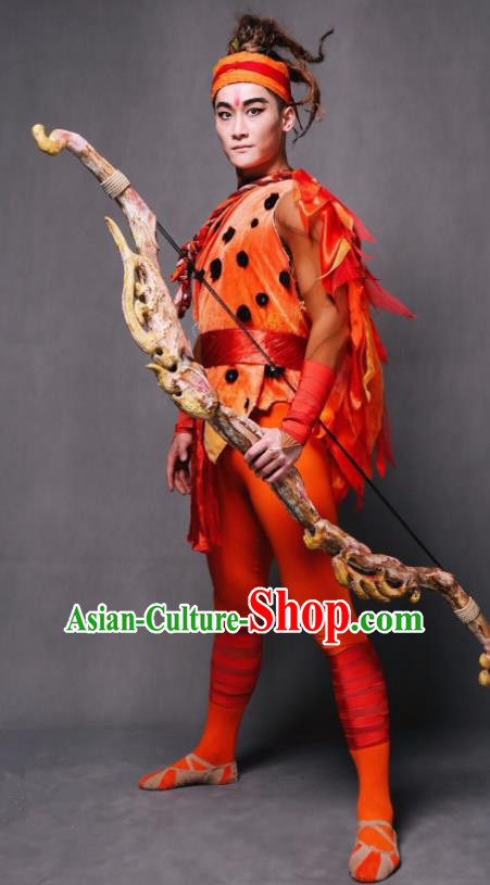 Goddess of the Moon Chinese Classical Dance HouYi Clothing Stage Performance Dance Costume and Headpiece for Men